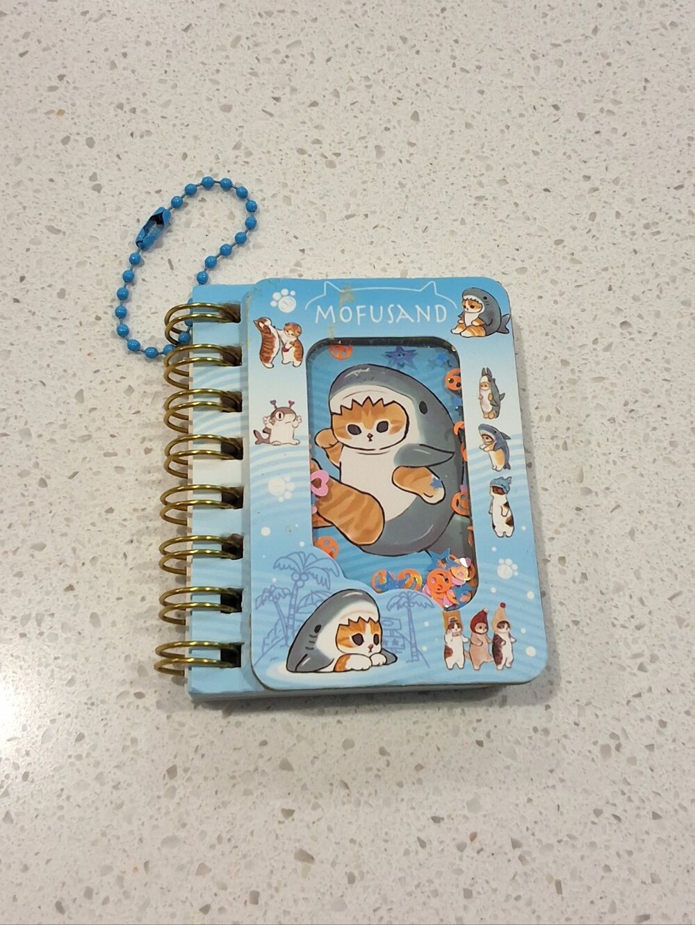 Mofusand Shark Cat Mini Spiral Notebook Blue Bag Charm Keychain, NEW